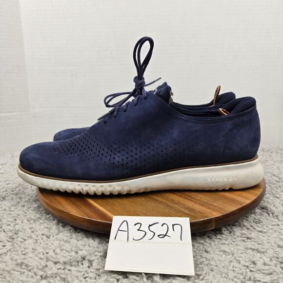 Cole Haan Mens 14 2.ZeroGrand Blue Leather Laser Wingtip Business Casual Oxford - Picture 1 of 13